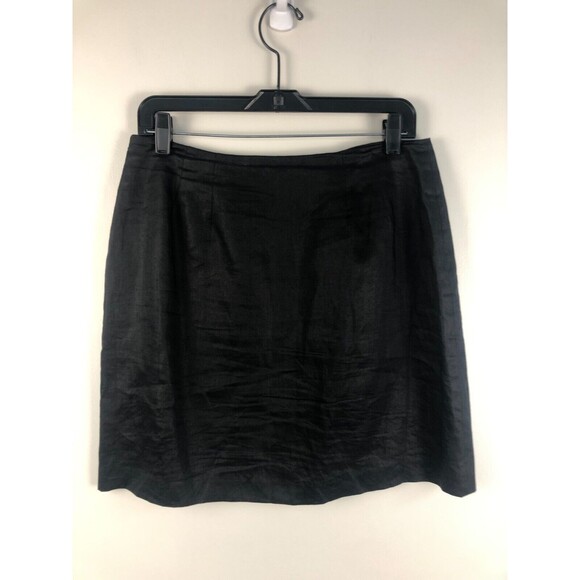 TOTO n KO Purple 100% Linen Black Skirt Sz 12P Petite Midi to Short Length - Picture 2 of 7